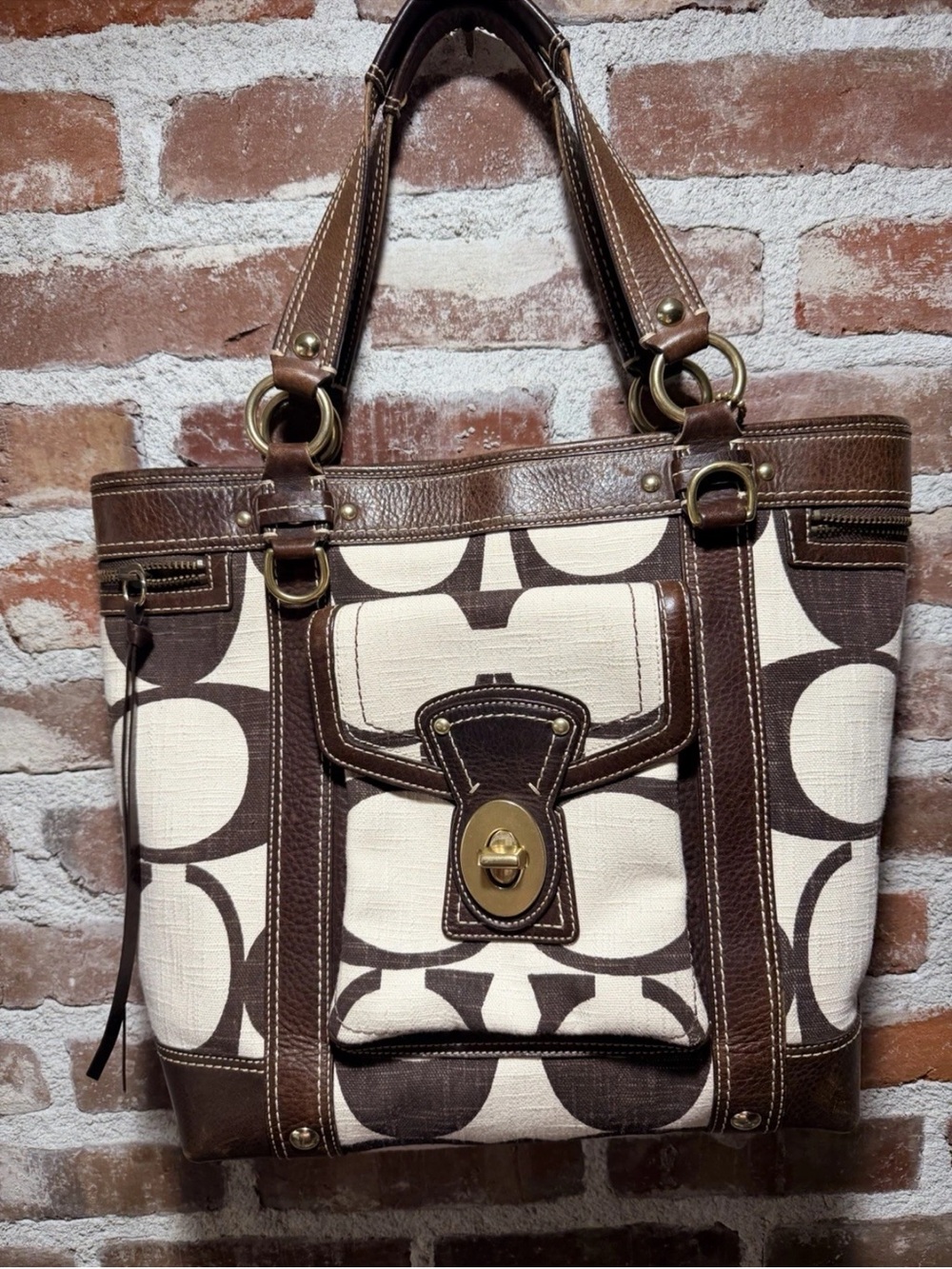 Coach 2007 Carly Signature Tote Bag 10826 Chocolate Brown Canvas Leather Purse